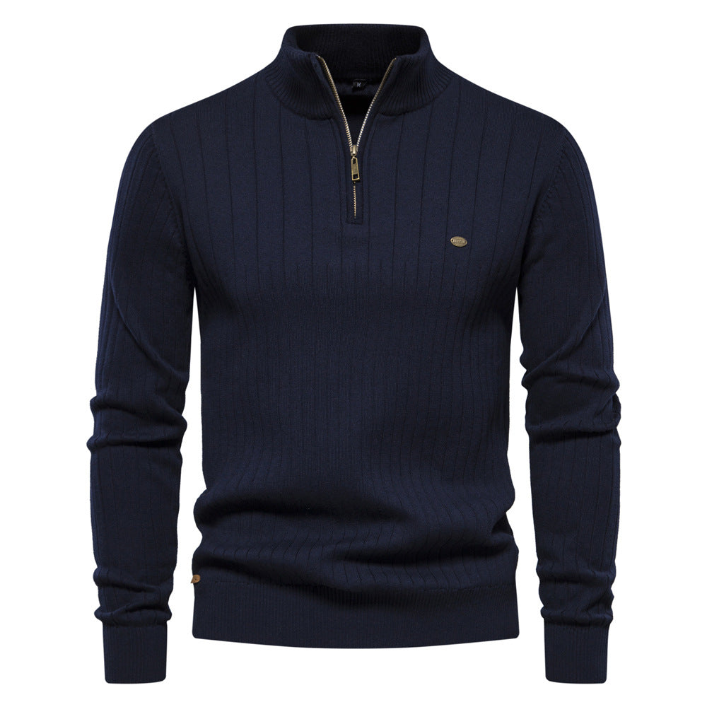 Vertical Stripe Quarter Zip Knit