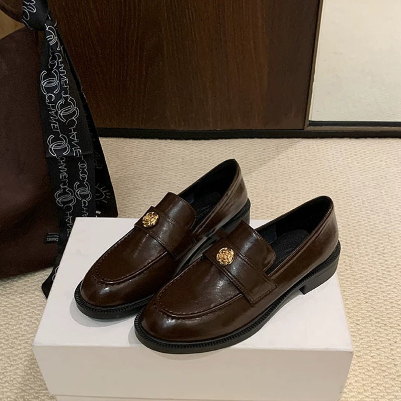 Gold-Detail Block-Heel Loafers