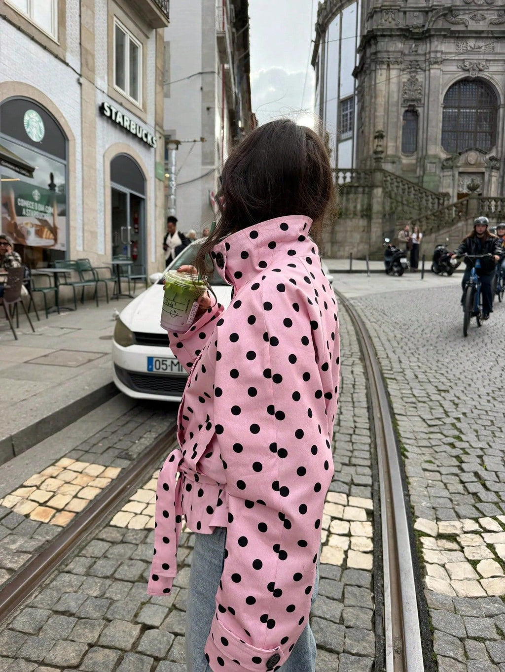Women's Polka-Dot Belted Trench Jacket