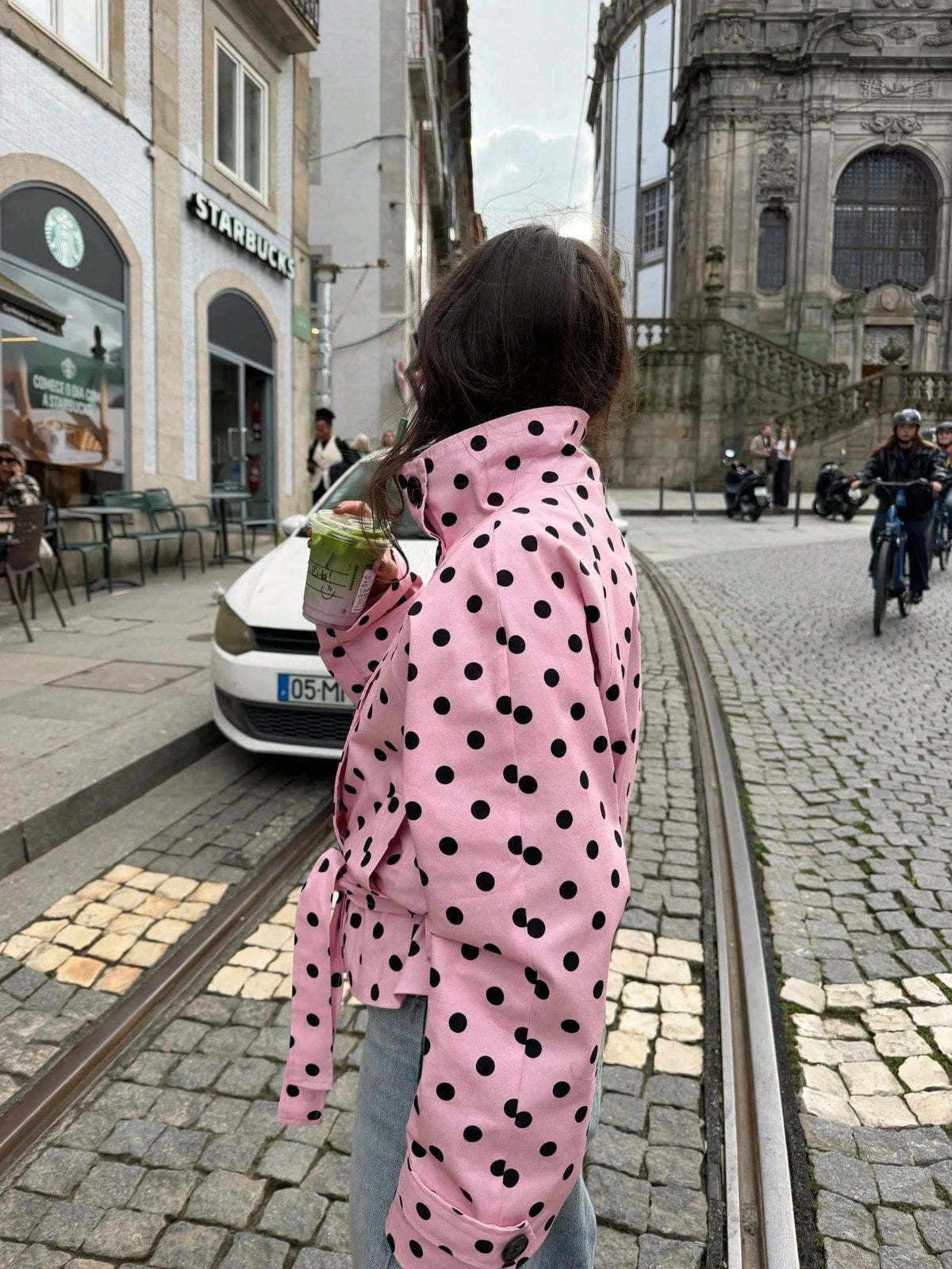 Women's Polka-Dot Belted Trench Jacket