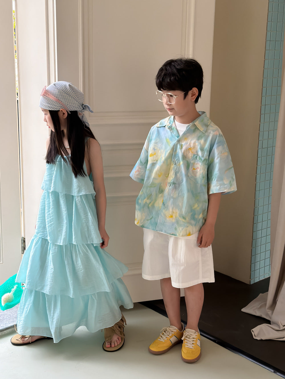 Kids' Ink-Print Shirt and Tiered Skirt Outfit