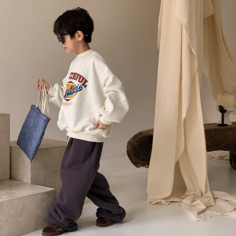 Kids' Letter Fleece-Lined Pullover