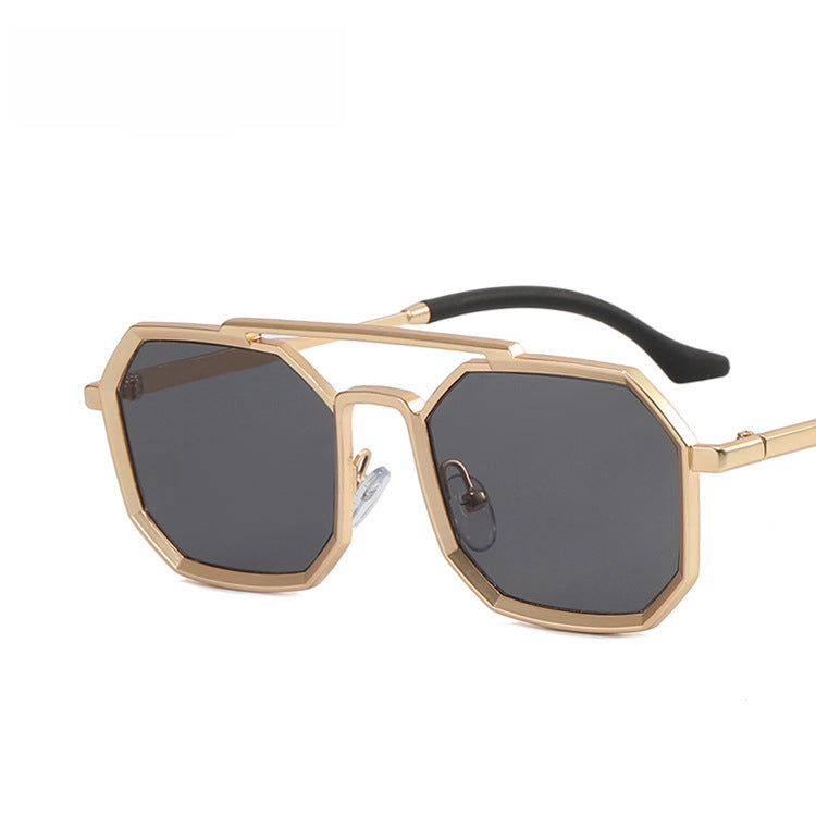 Cross-border steampunk double beam sunglasses 2022 new men's polygonal sunglasses tide European and American sunglasses