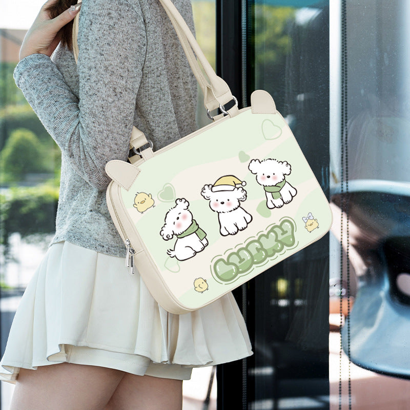 Cartoon Print Shoulder Laptop Bag