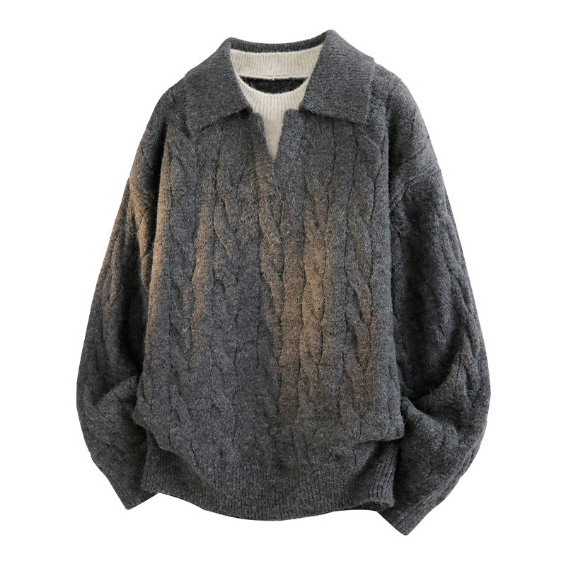 Vintage Cable-Knit Polo Sweater