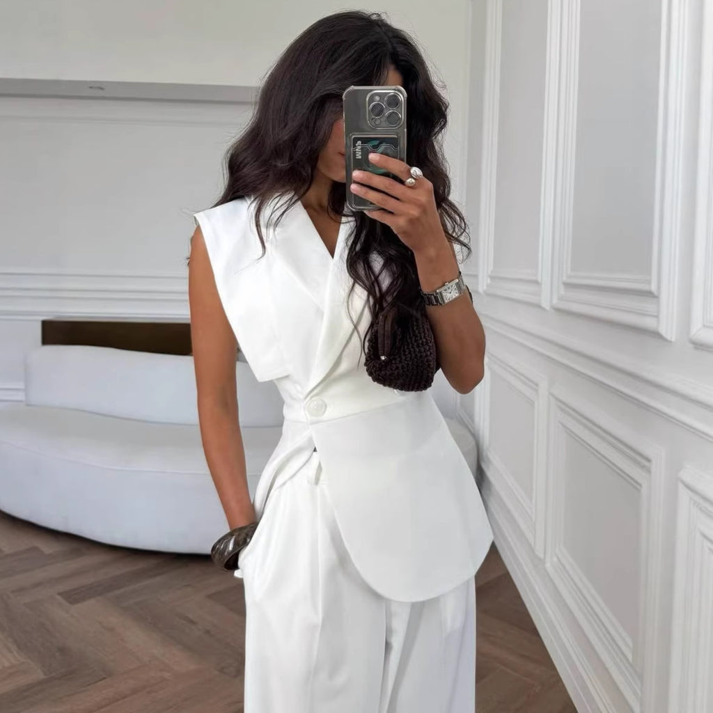 Sleeveless Vest and Wide Leg Pants Set