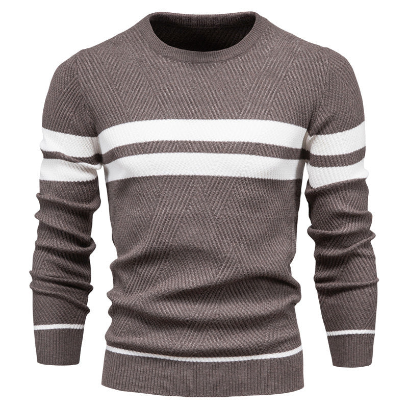 Spot autumn and winter men's casual striped men's sweater pullover color matching round neck men's European size sweater