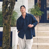 Tencel linen workwear inch shirt navy blue