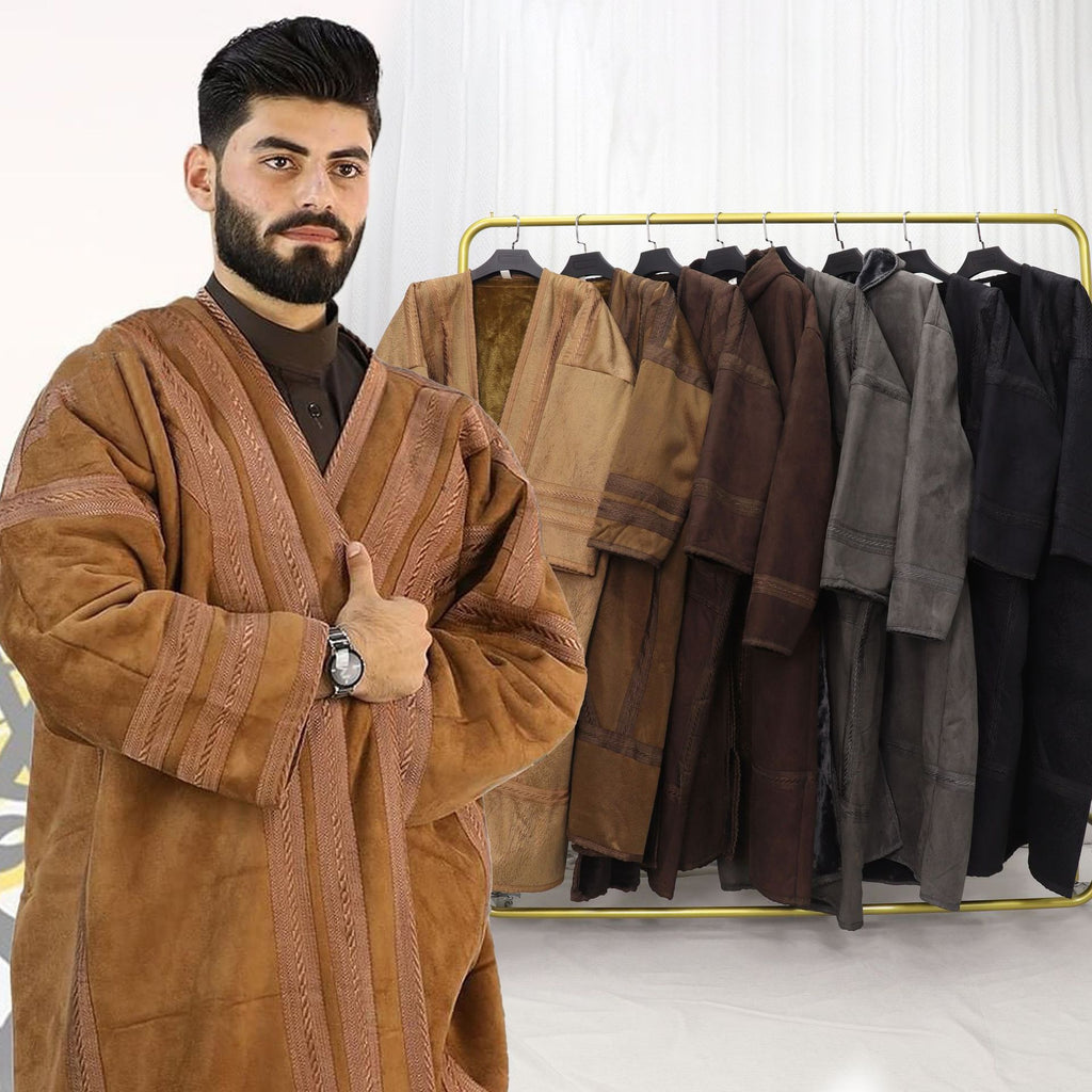 Premium Faux Suede Hooded Thobe Overcoat