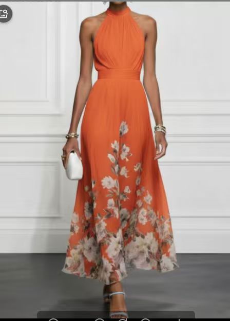 Floral Halter Chiffon Maxi Dress