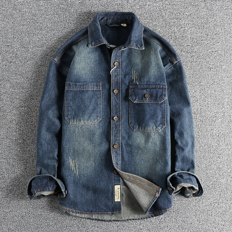 Heavyweight Distressed Denim Overshirt