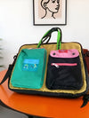 Black contrast + comes with a crossbody shoulder strap