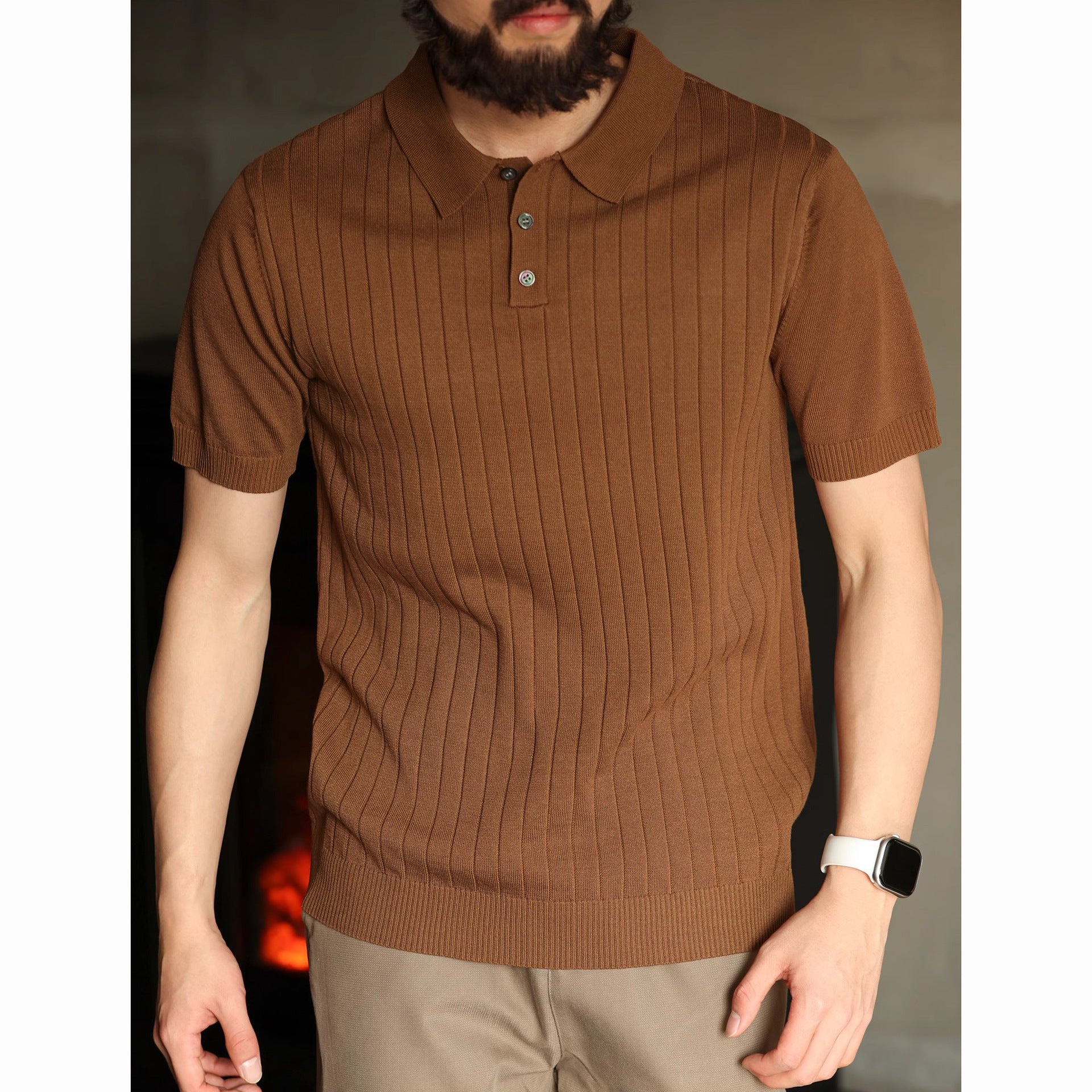 Knitted Ribbed Polo Shirt
