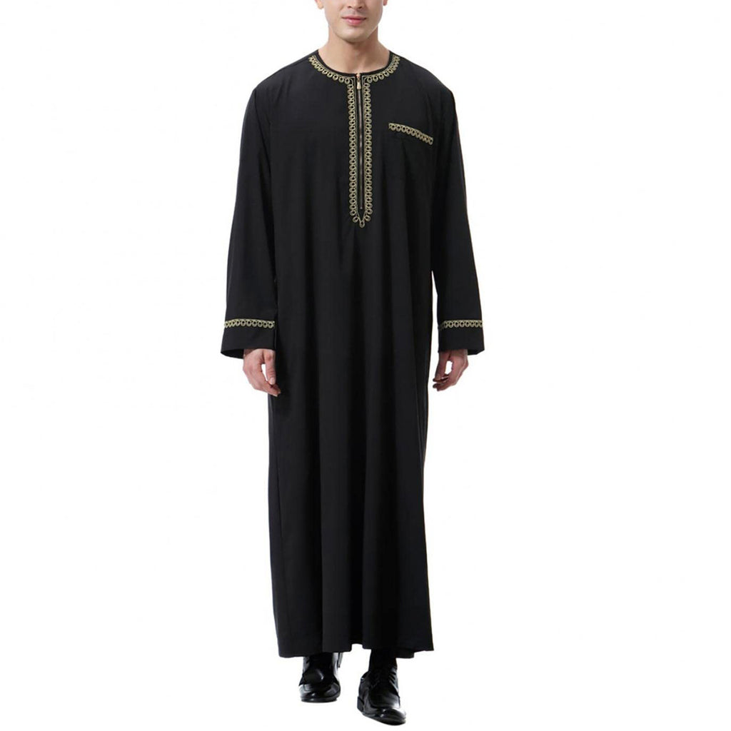 Men’s Islamic Thobe with Geometric Embroidery