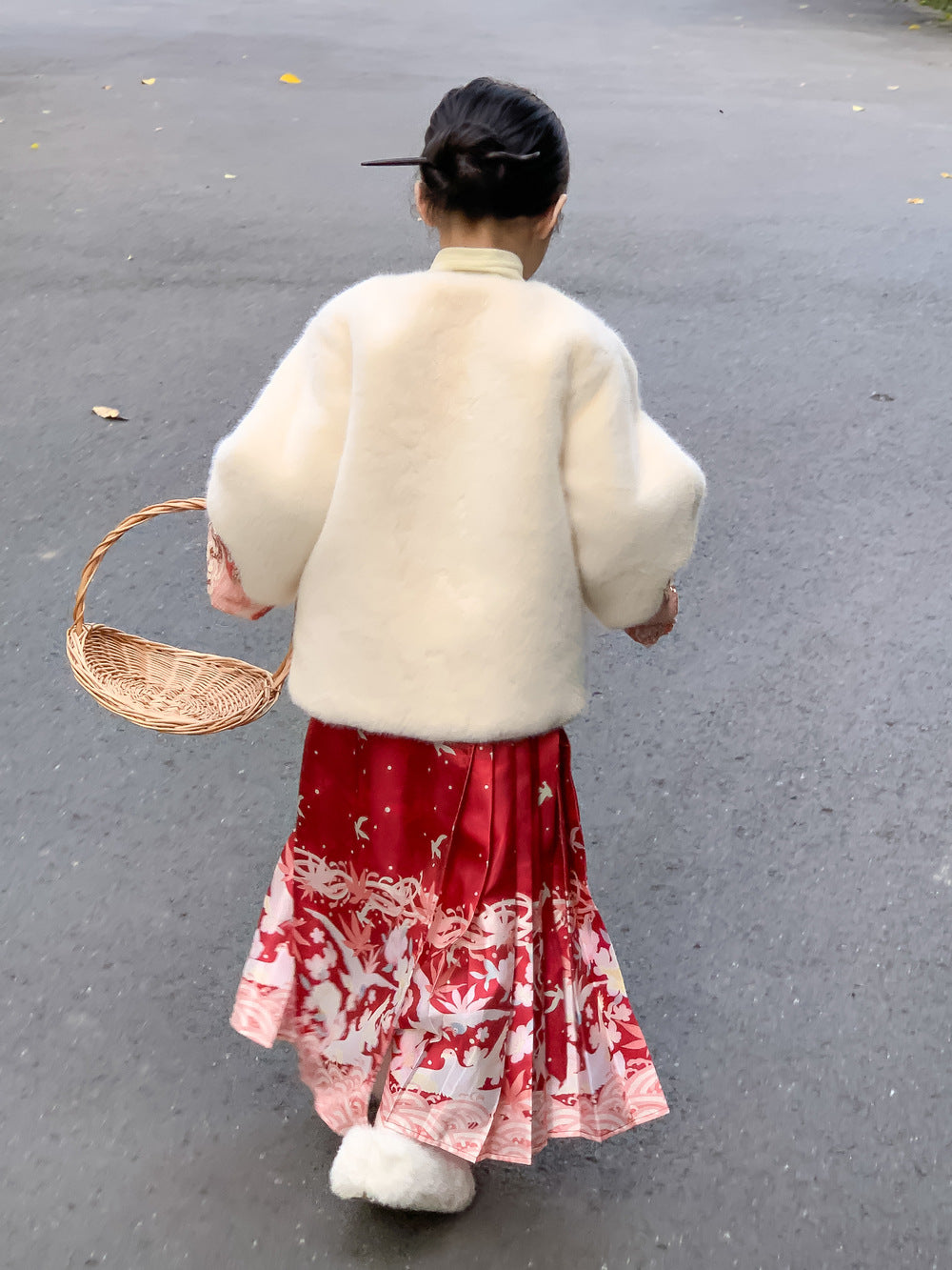 Girls' Faux-Fur Jacket & Mamian Skirt Set