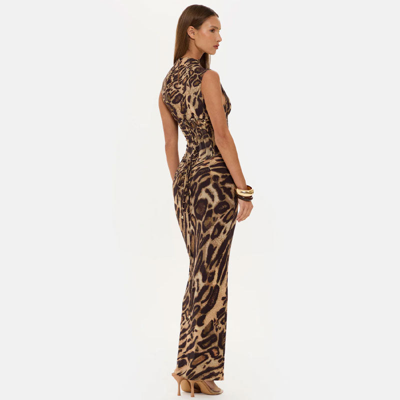 Leopard Print Corset Maxi Dress