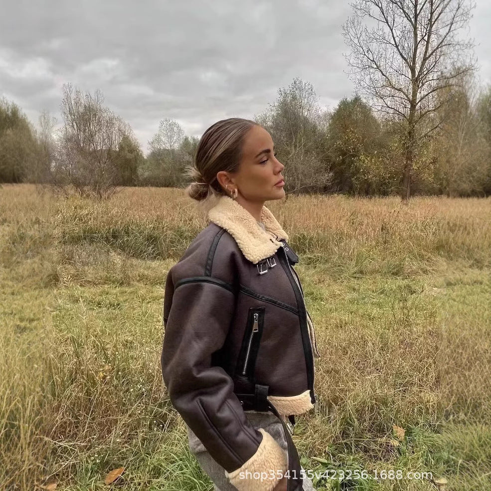 Plush Collar Aviator Jacket