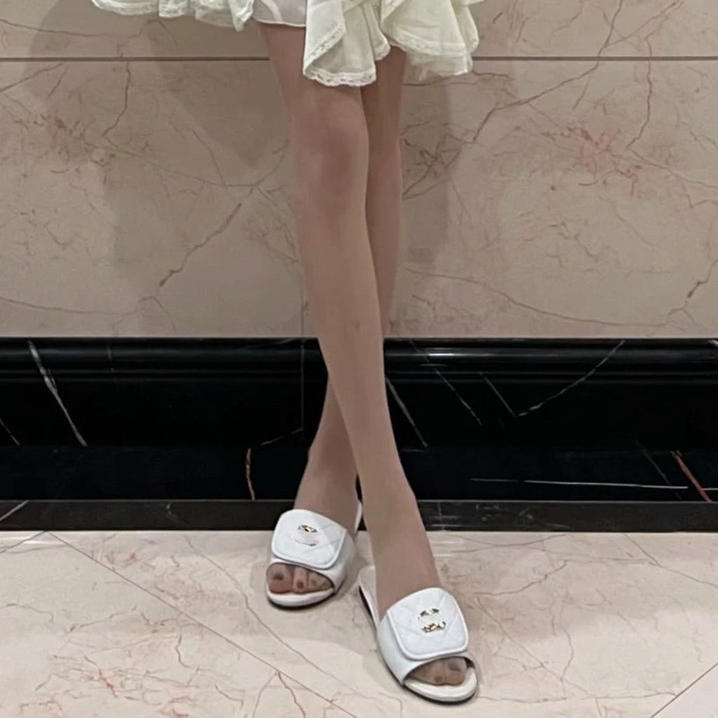 Crystal-Button Flat Sandals