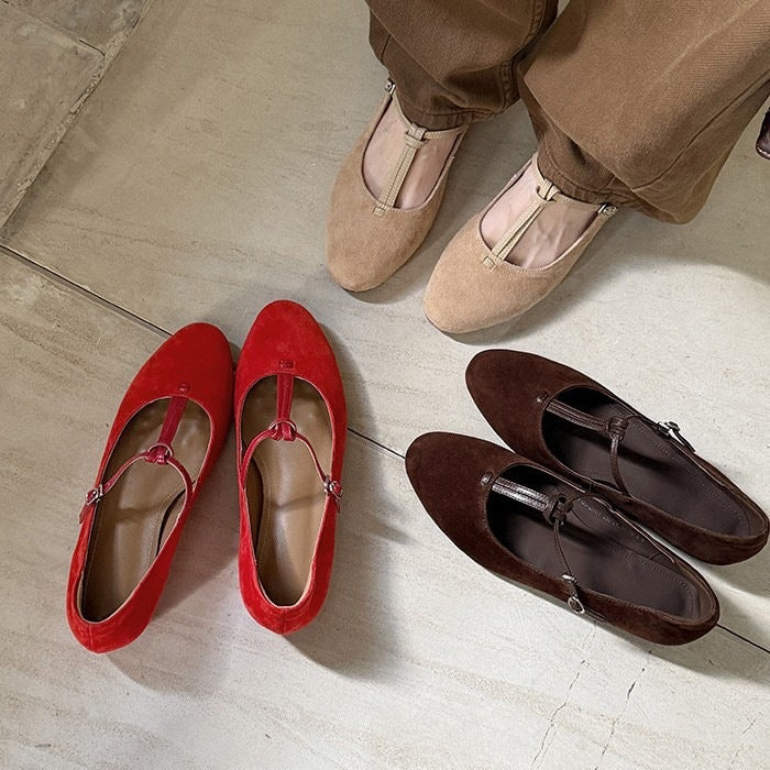 Suede T-Strap Mary Janes