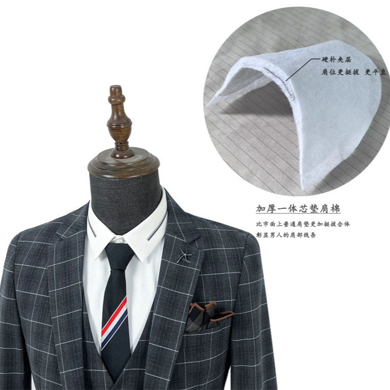 Korean Casual Plaid Business Three-Piece Suit