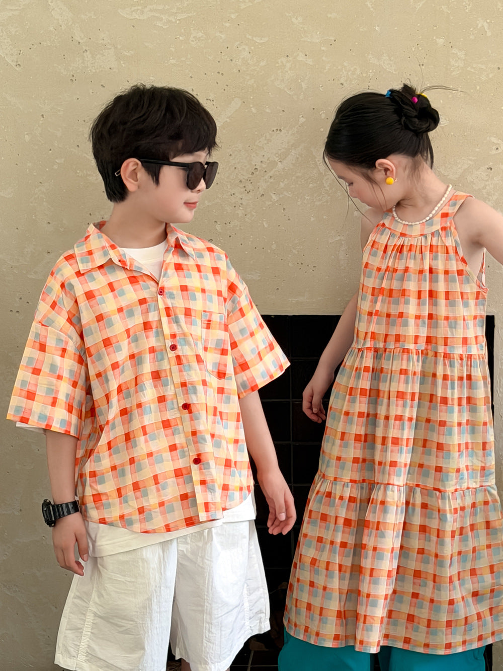 Kids' Colorful Plaid Short-Sleeve Shirt