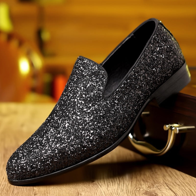 Cross-border plus-size men's beanie shoes, British style slip-ons, casual loafers, trendy sequins, sandals, one dropship