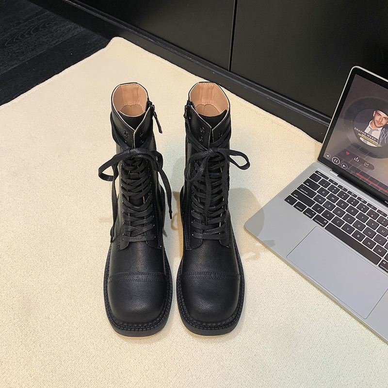 Buckle Leather Biker Boots