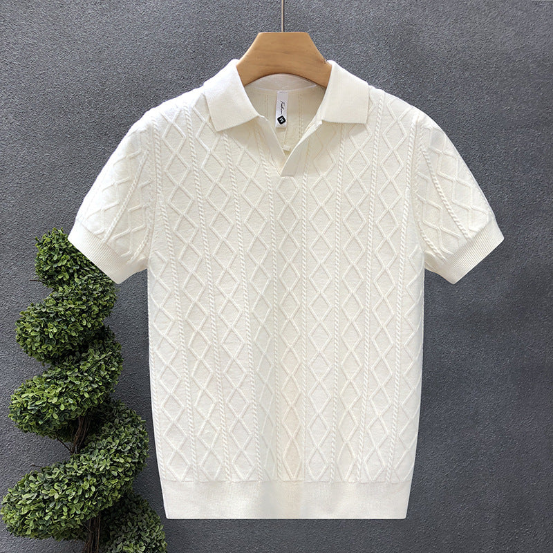 Diamond-Stitch Knit Polo