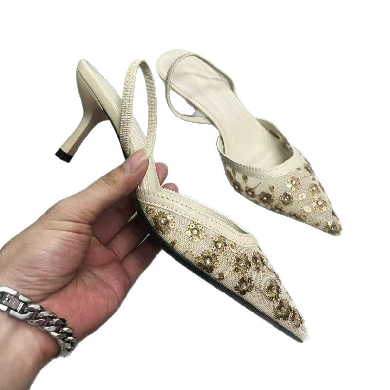 Floral Mesh Slingback Heels – product view