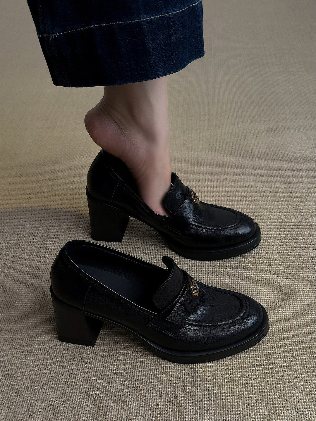 Emblem Heeled Loafers