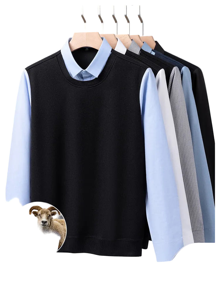 Men’s Integrated Layered-Look Cashmere Blend Pullover