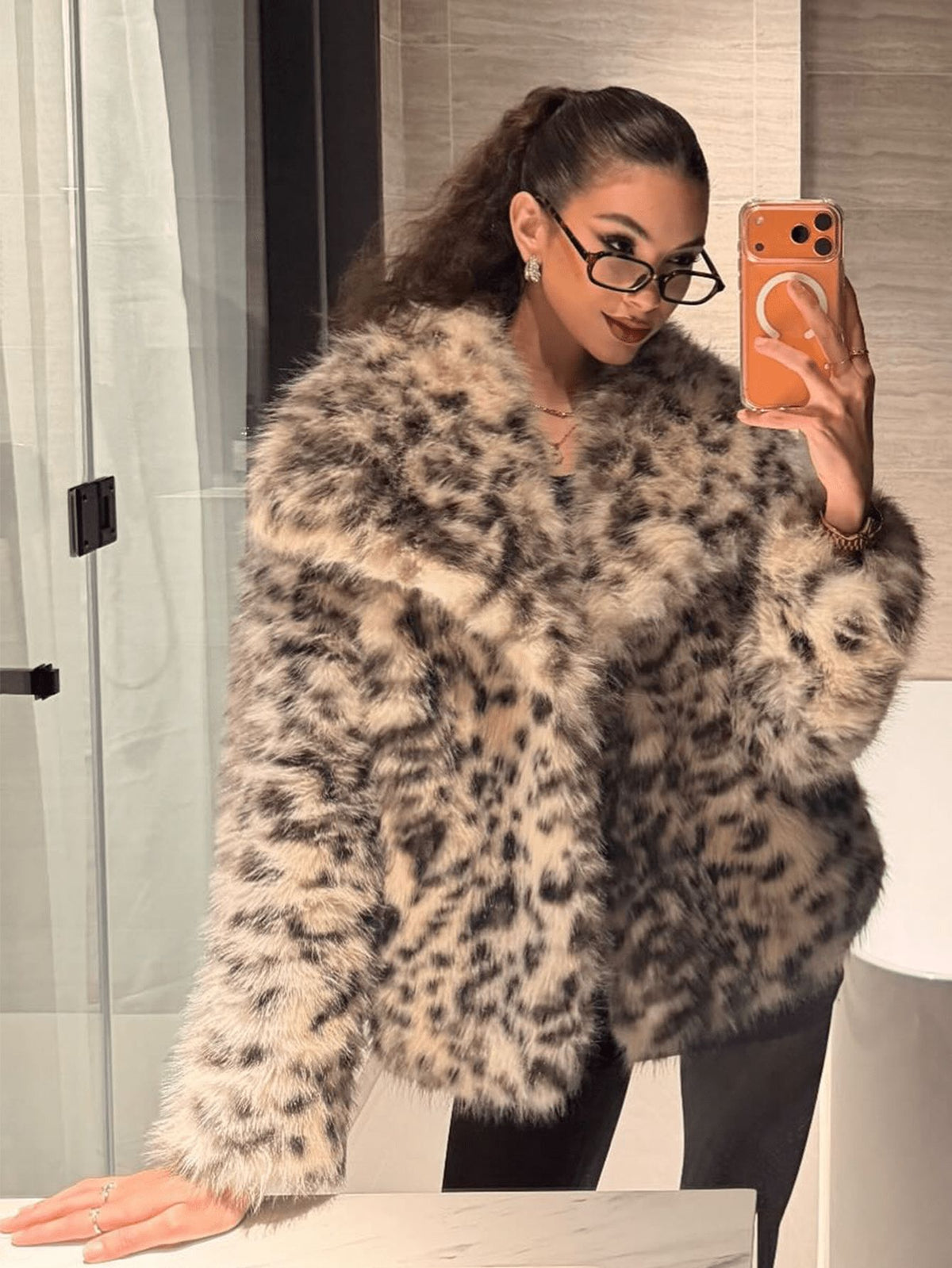 Women's Leopard Print Faux Fur Jacket