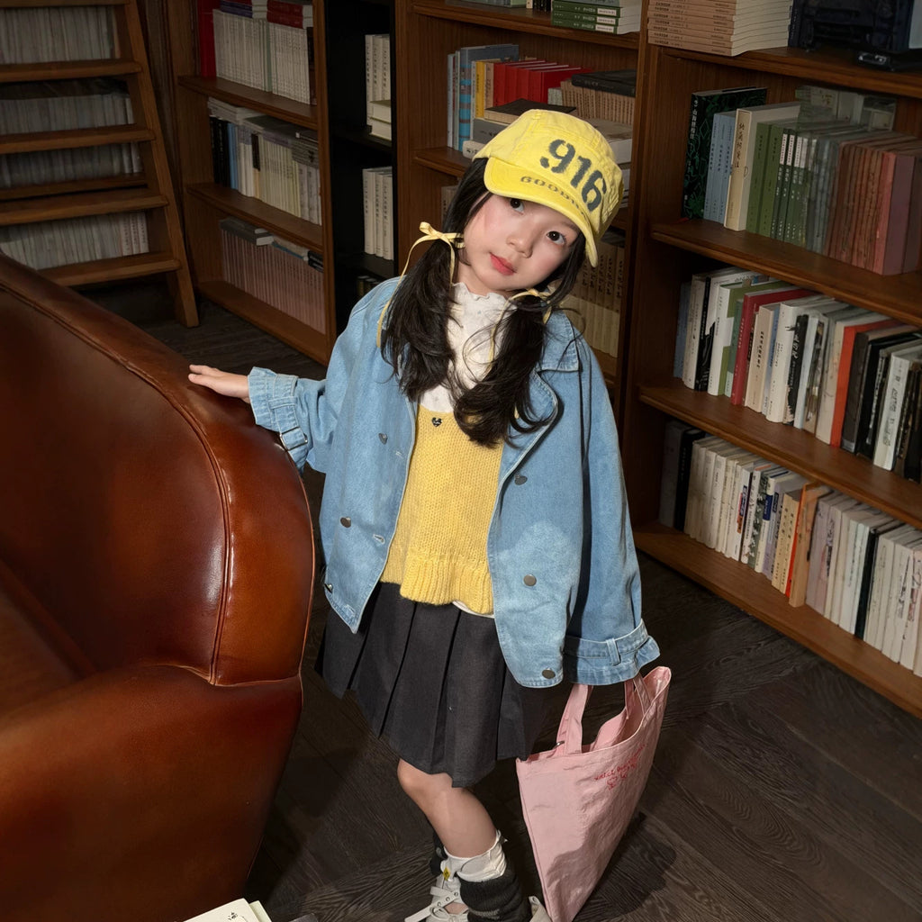 Girls' Double-Breasted Denim Jacket