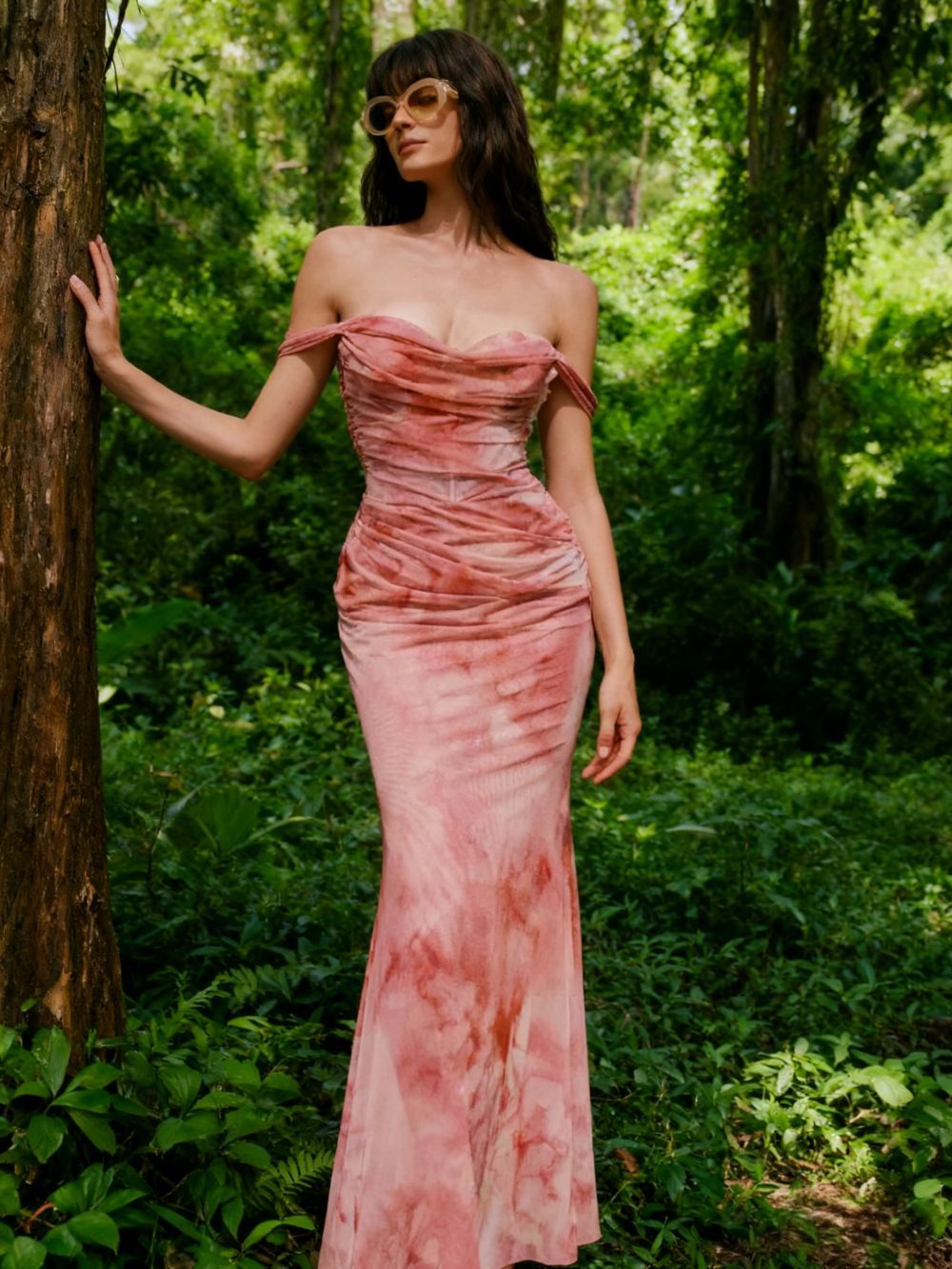 Off-Shoulder Pleated Dress