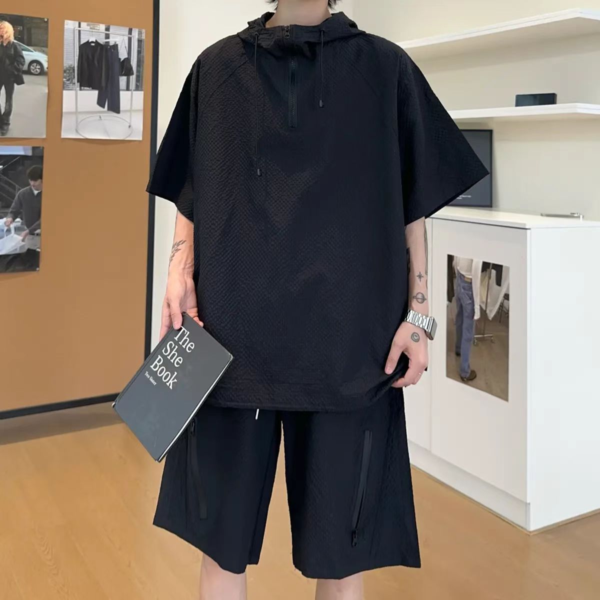 Textured Anorak and Shorts Set