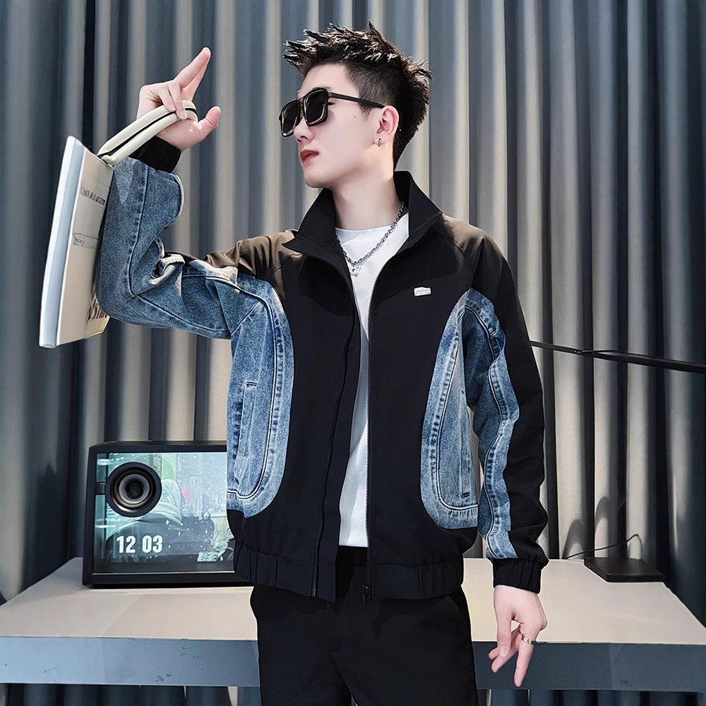 Denim and Fabric Patchwork Jacket