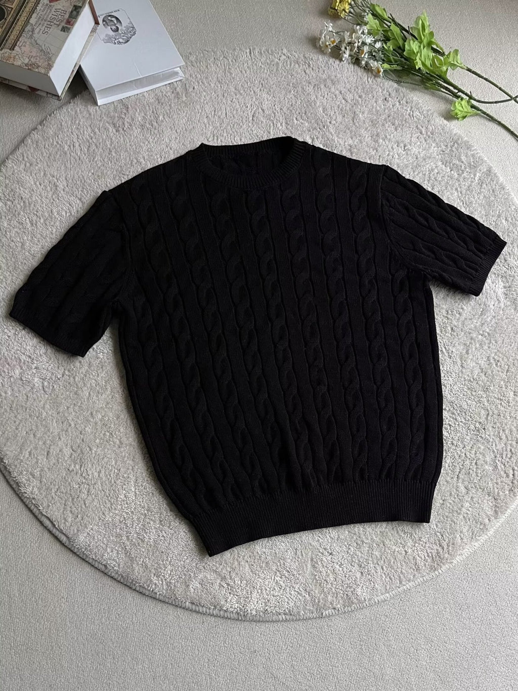 Cable Knit Crewneck T-Shirt