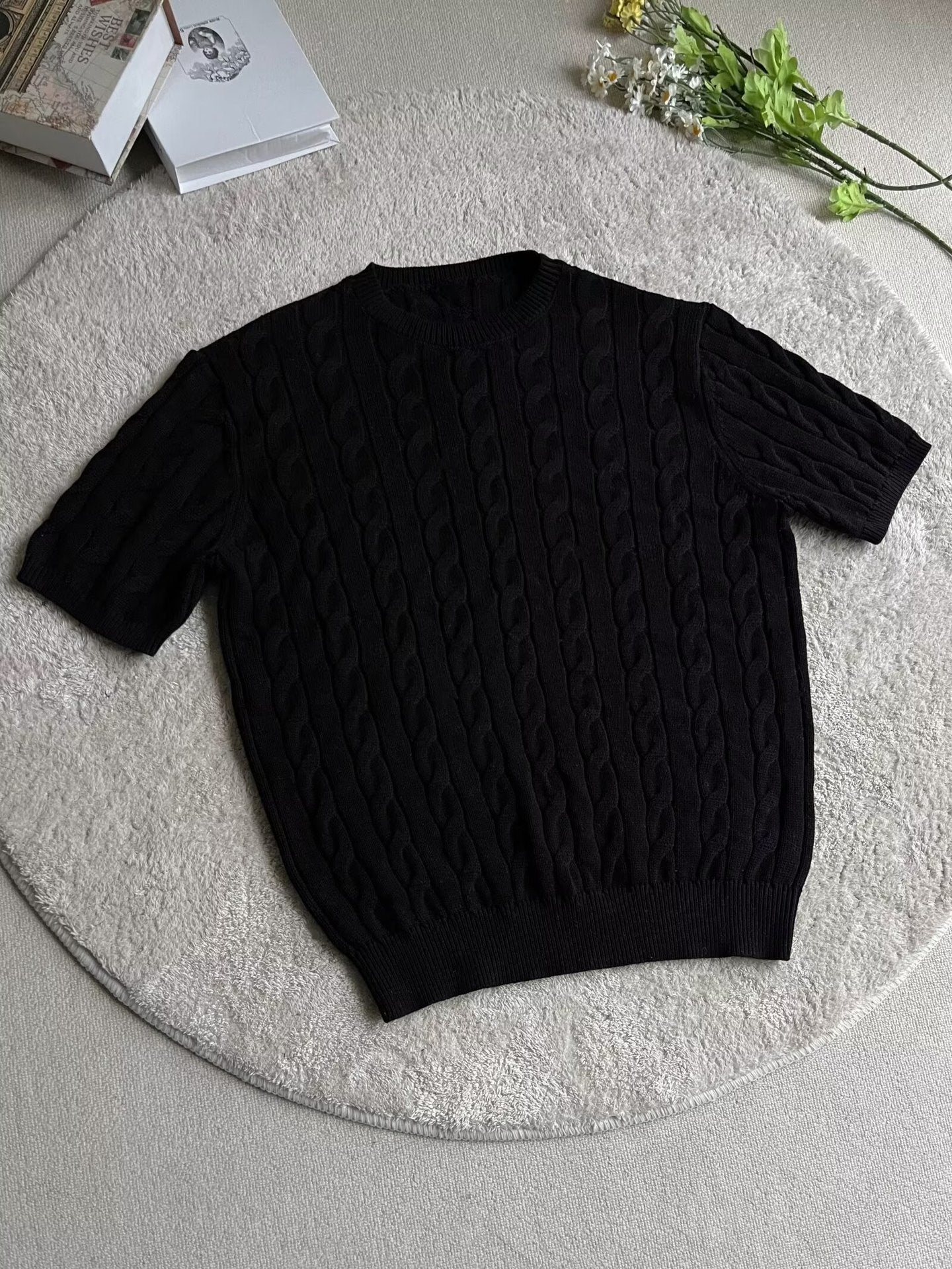 Cable Knit Crewneck T-Shirt