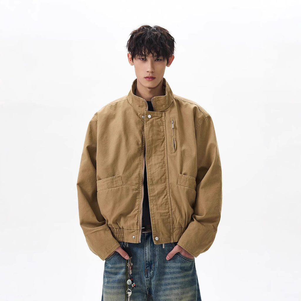 Vintage Stand-Collar Bomber Jacket