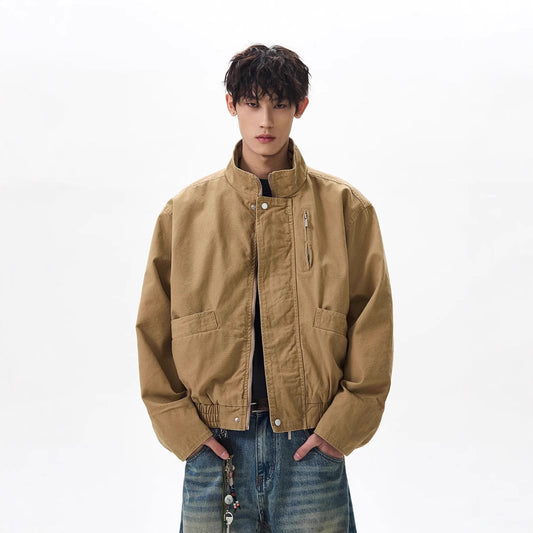 Vintage Stand-Collar Bomber Jacket