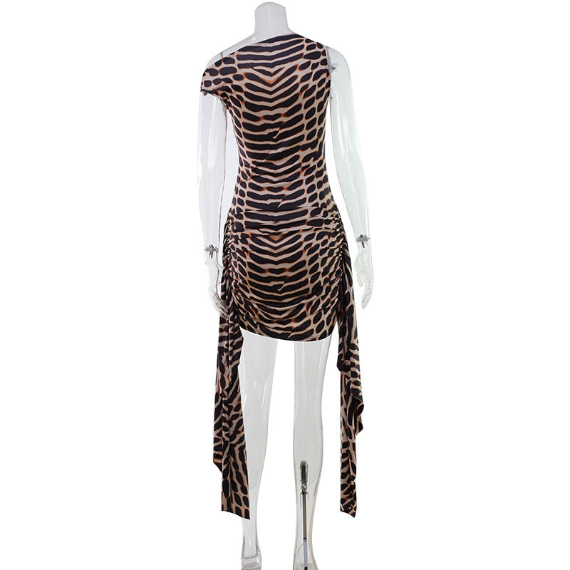 Leopard Print Off Shoulder Asymmetrical Mini Dress