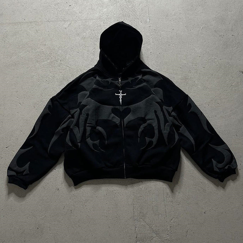 Tribal-Edge Oversized Zip Hoodie