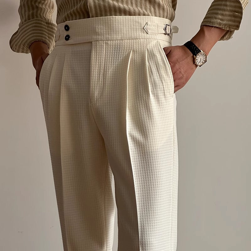 Men's high-waisted pleated trousers