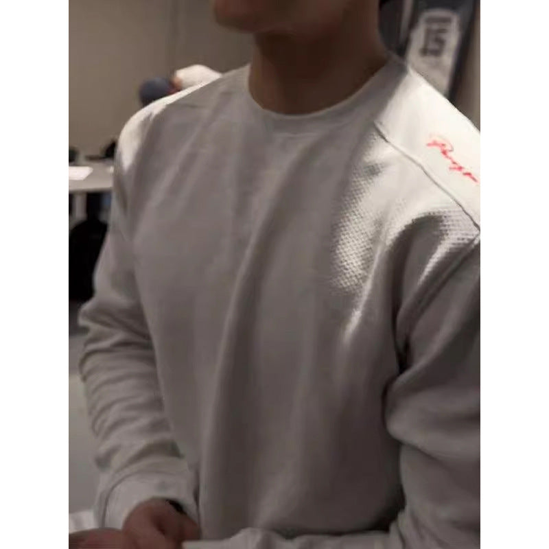 Embroidered Waffle-Knit Crewneck