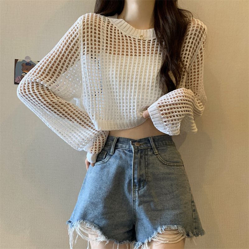 Hollow-Knit Crop Top