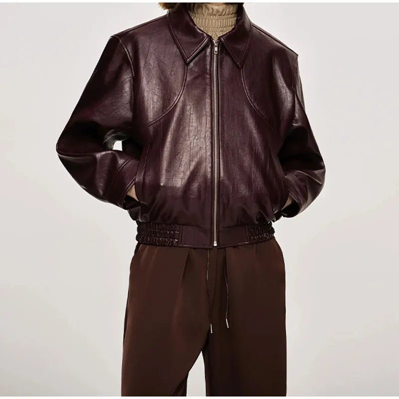 Elegant Faux Leather Belted Jacket
