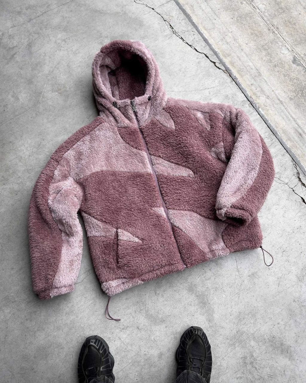 Geometric Plush Zip-Up Hoodie