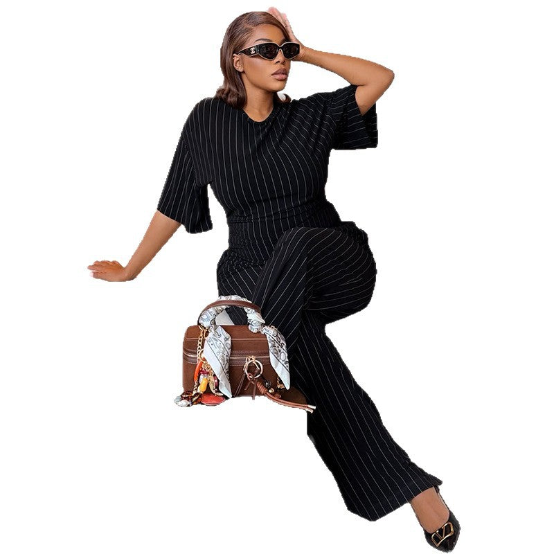 Striped T-Shirt & Wide-Leg Pants Set