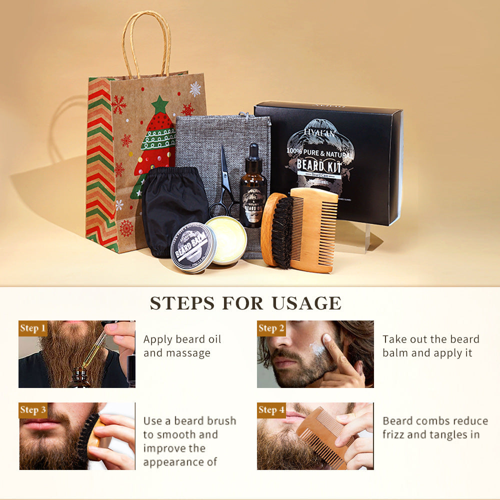 Cross Border Amazon Men's Beard Set Moisturizing Beard Balm, After Shaving Care Beard Oil Set Spot Wholesale