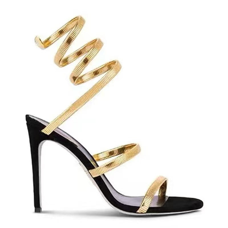 Metallic Wrap-Strap Sandals